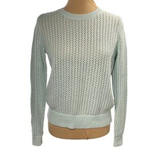 Loft Open Knit Sweater Ice Blue Green Crew Neck Size S Small